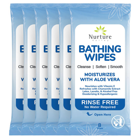 Nurture XL Rinse Free Bathing Wipes for Adults w/Aloe | Waterless Cleansing for sensitive skin | Disposable Adult Body Bath Wet Wipe for Disabled Bedridden | 48 wipes