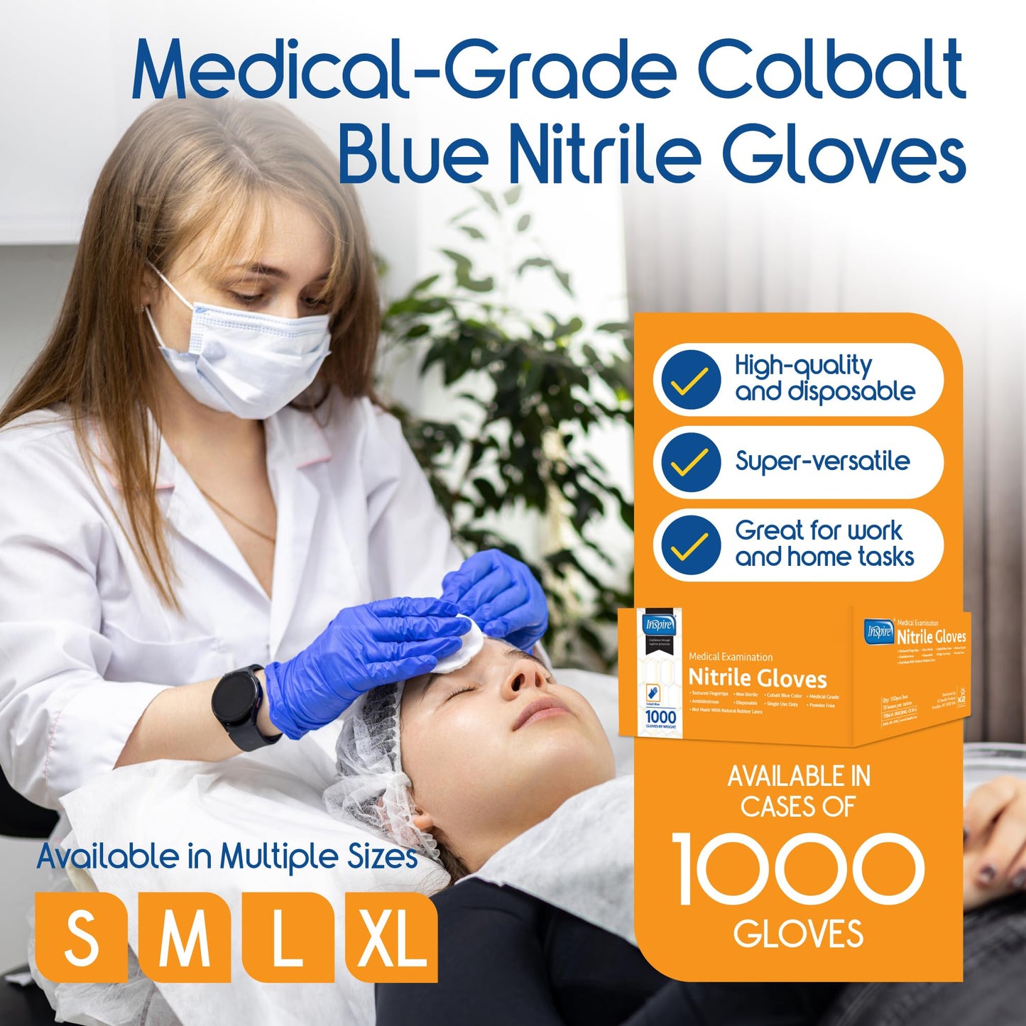 Inspire Nitrile Exam Gloves | THE ORIGINAL Quality Stretch Nitrile, Cobalt Blue | 4.5 Gloves Disposable Latex Free Medical EMT (Medium (Pack of 1000), Case Of 1000)