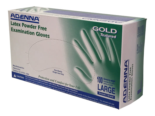 Adenna GLD266 Gold 6 mil Powder-Free Latex Gloves, Medical Grade, White, Large, Box of 100