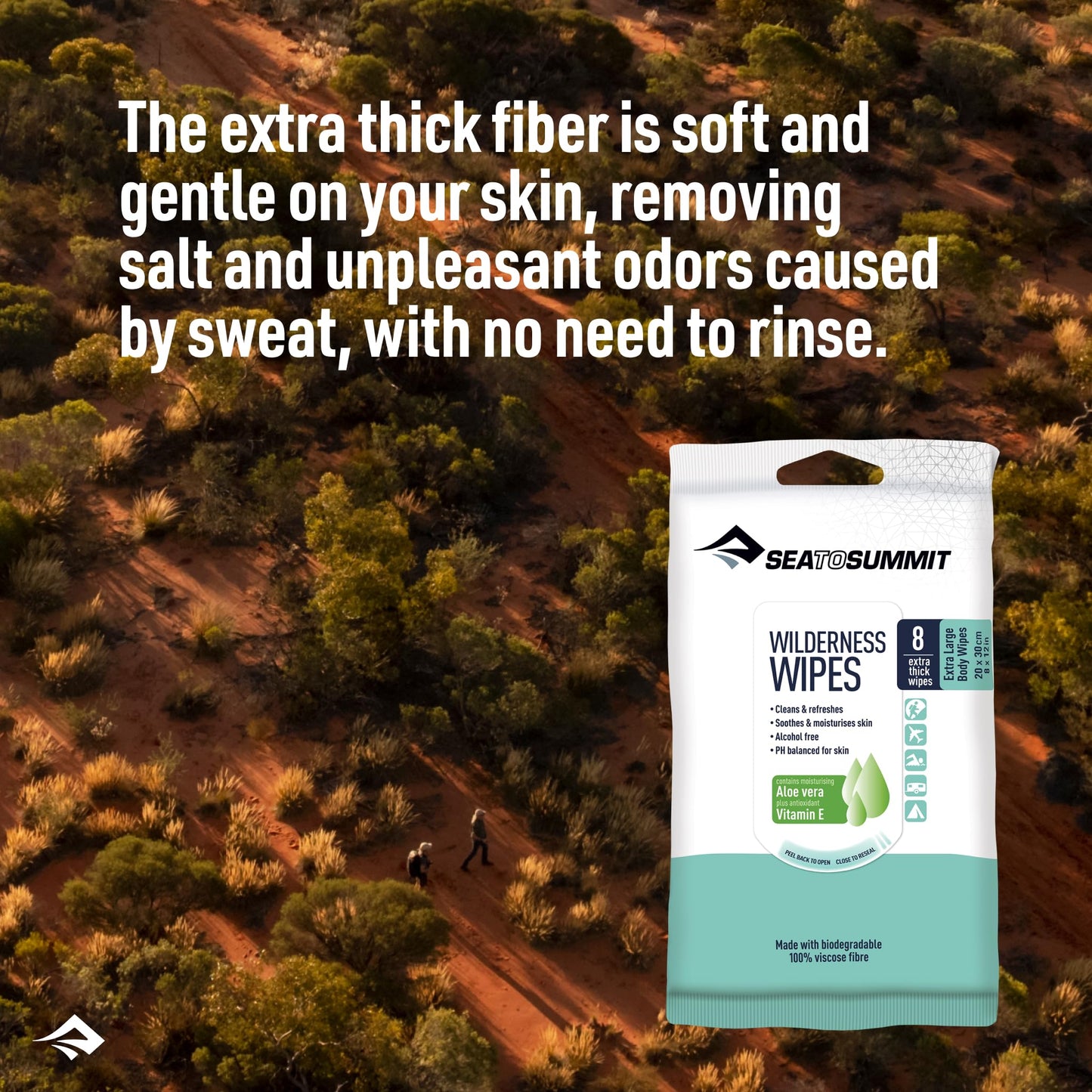 Sea to Summit XL Wilderness Wipes Rinse-Free Body Wipes, 2-Pack (8 Wipes per Pack)