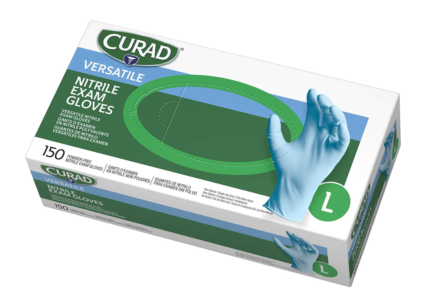 Curad Nitrile Exam Gloves, Latex Free, 9.5" Length, Large, Blue (Pack of 150)