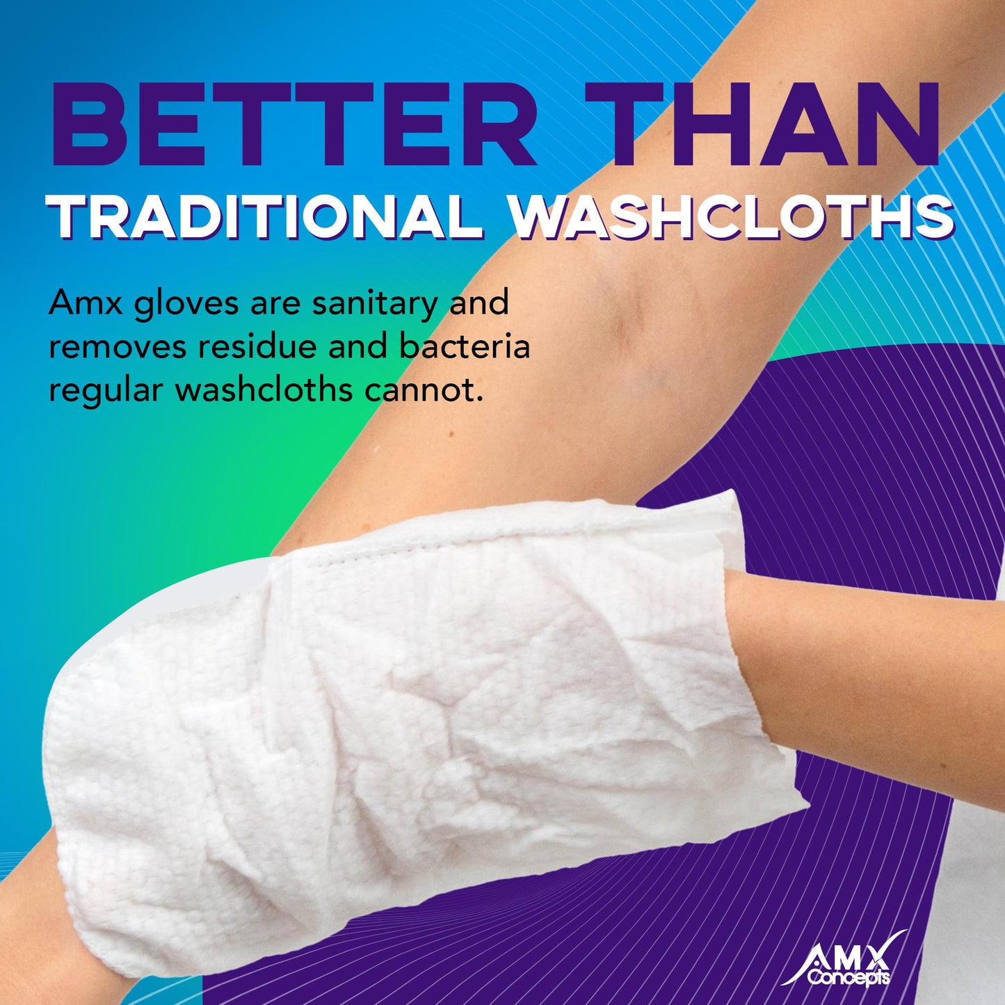 AMX Body Wipes - (10 Count) No Rinse Bathing Wipes for Elderly, Post Surgery, Bedridden, and Disabled Adults – XL Shower Wipes for Sponge Baths – Convenient, Disposable Glove Design, Used in Hospitals