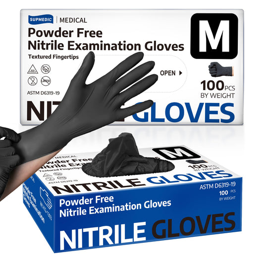 Supmedic Medical Nitrile Exam Gloves, Black 3.5 mil Powder-Free Latex-Free Food Safe Cleaning Disposable Glove, 100 Pcs (Medium)