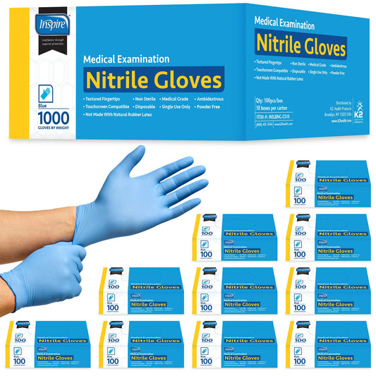 Inspire Nitrile Exam Gloves | THE ORIGINAL Quality Stretch Nitrile | 4.5 Gloves Disposable Latex Free Medical EMT (1000, Medium)