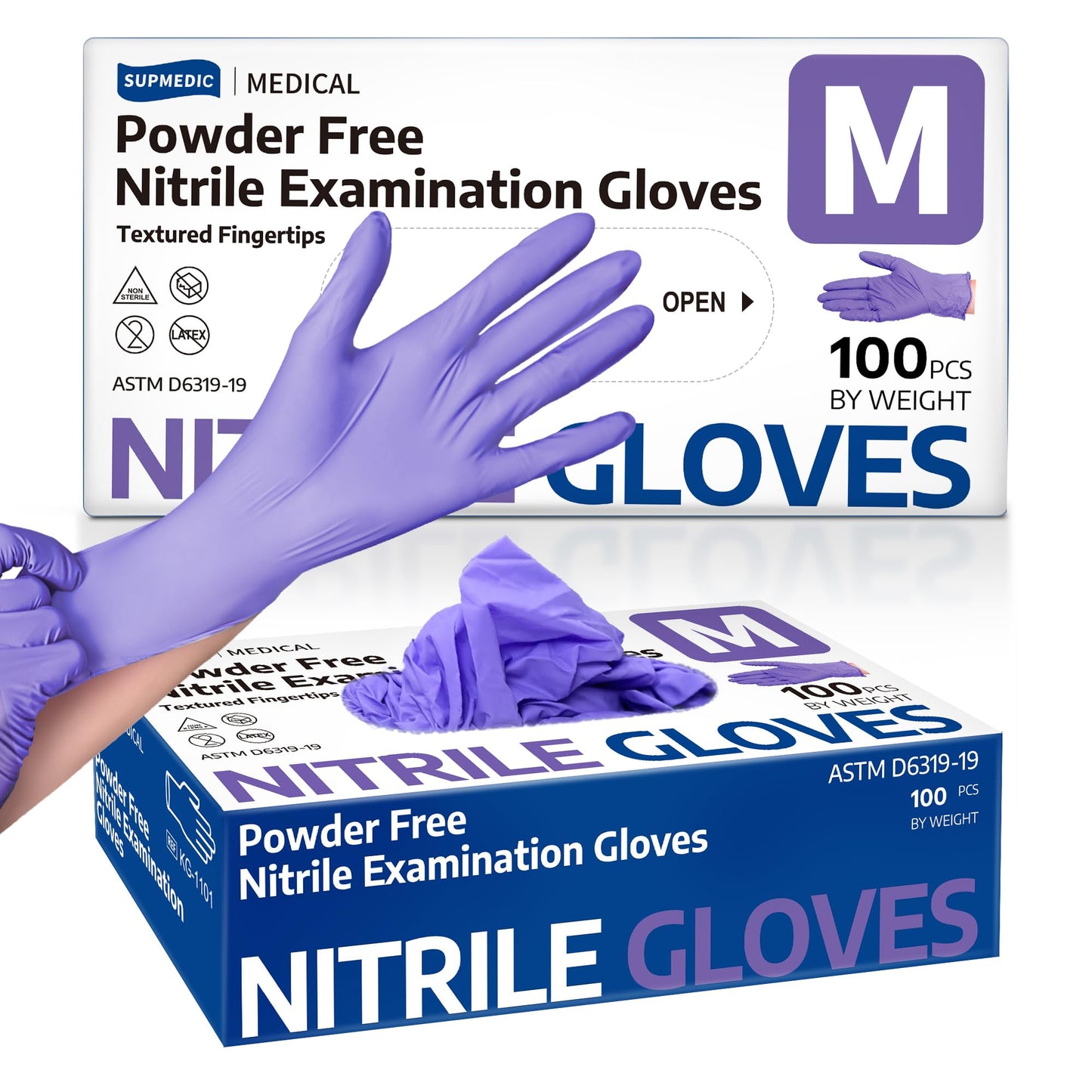 Supmedic Nitrile Exam Gloves, 3.5 Mil Powder-Free Food Safe Cleaning First Aid Disposable Medical Glove, Purple 100 Pcs (Medium)