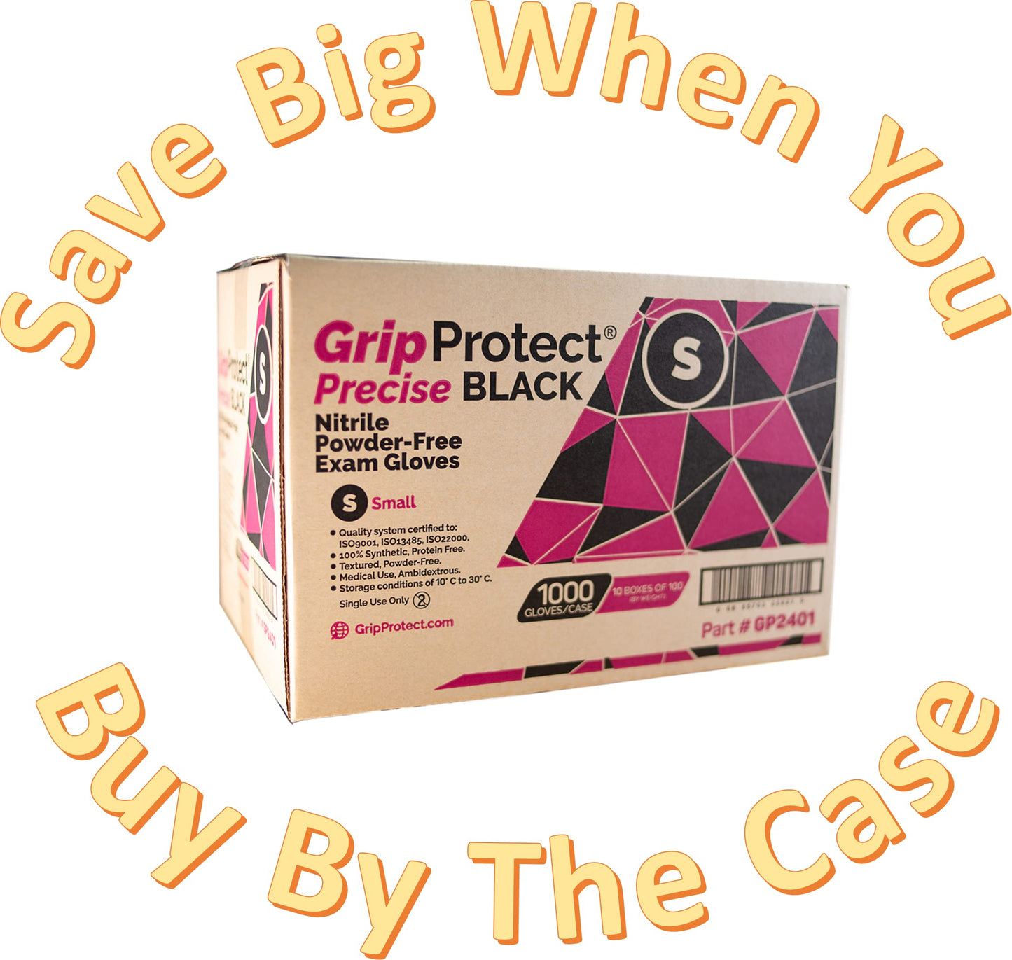 GripProtect® Precise Black Nitrile Exam Gloves | 4 Mil | Chemo-Rated | Food, Home, Hospital, Law Enforcement, Tattoo | (X-Large, 100)