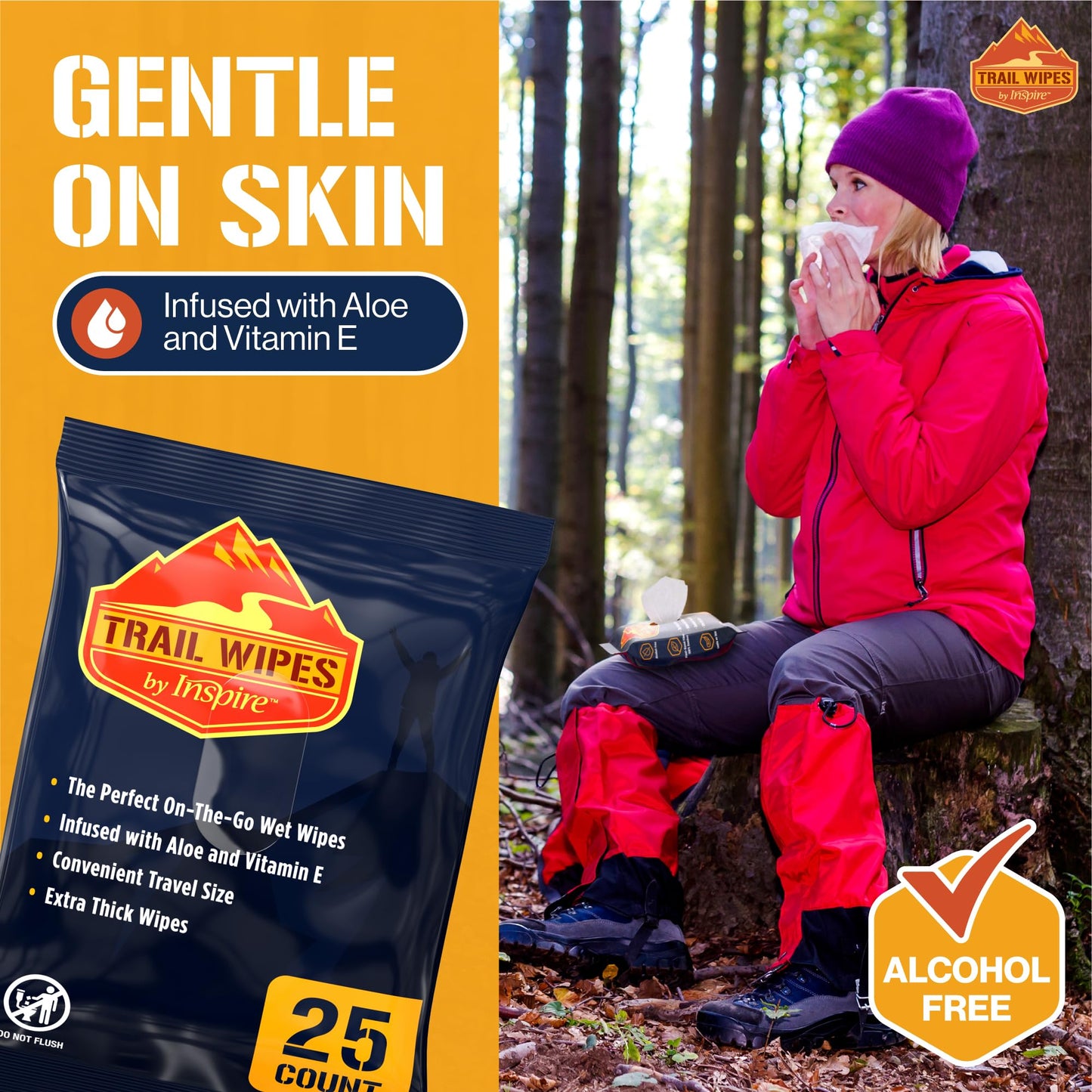 Inspire Trail Wipes | Camping Wipes Body Wipes Adults | Biodegradable Wipes For Camping, Travel, Gym With Aloe And Vitamin E | No Rinse Bathing Shower Wipes Women Or Men (50 Count (2 Packs Of 25))