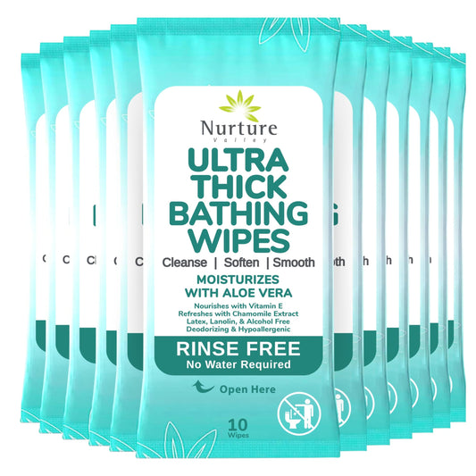 Nurture XL Ultra Thick Body Wipes for Adults w/Aloe | 120 Extra Large Disposable Cloth Wet Cleansing No Rinse Bathing Washcloths, Waterless Shower | Bath Wipe for Women, Men & Elderly