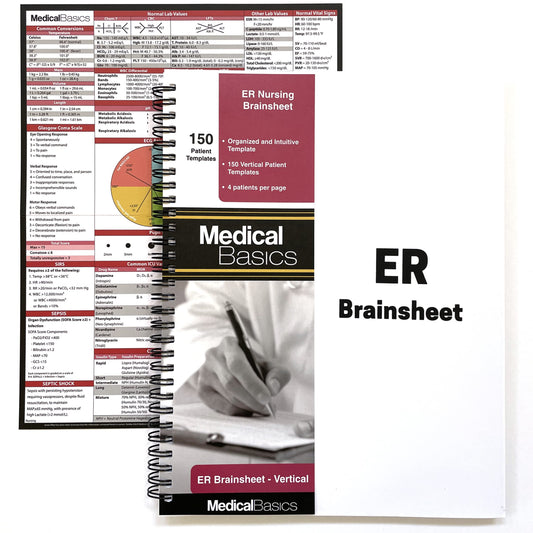 Brainsheet ER Notebook – Nursing Report sheet for emergency room, MedSurg and ICU nurses – 4 patients per template (Vertical Template)