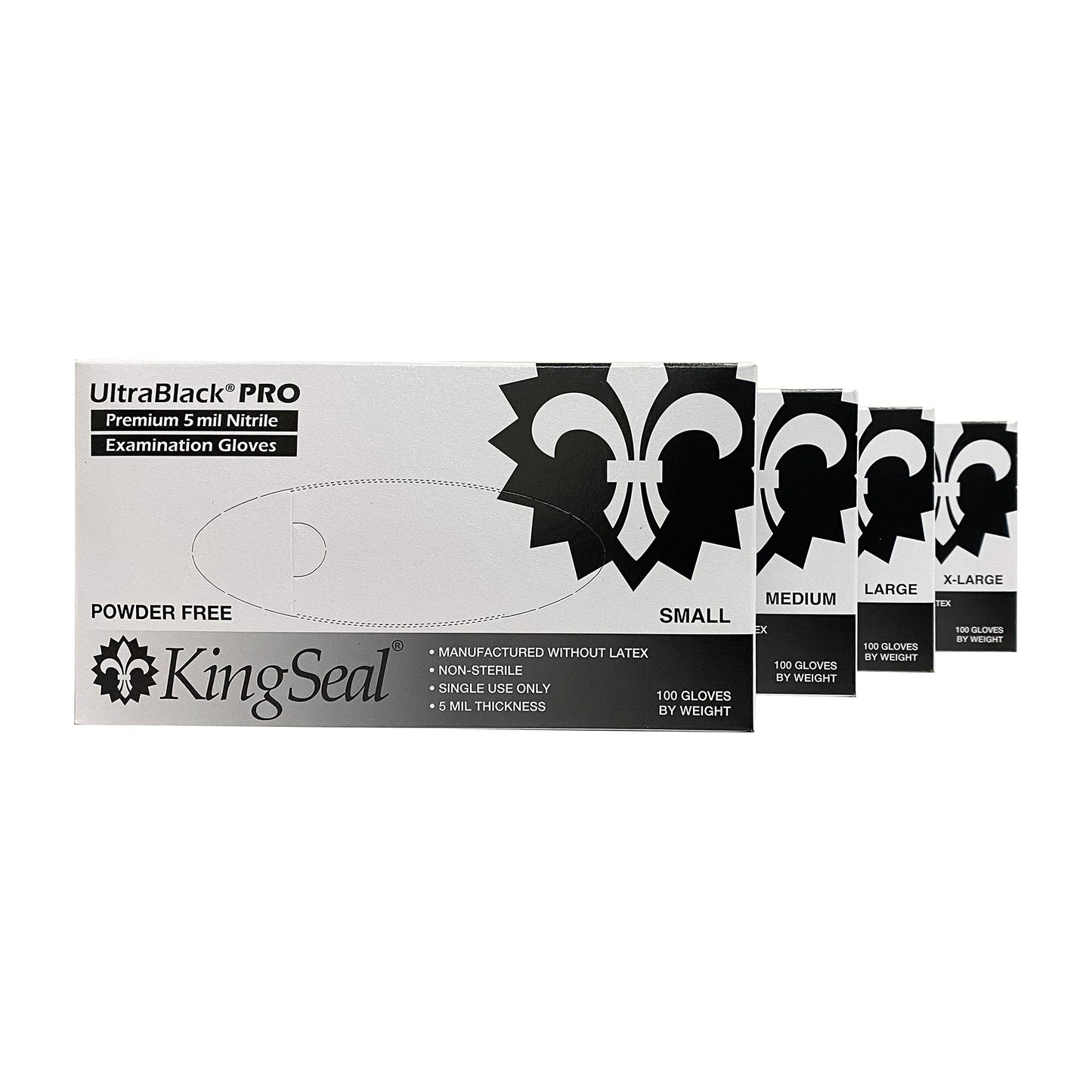 KingSeal UltraBlack-PRO MEDIUM Nitrile Medical Grade Exam Gloves, Black, 5 MIL, Textured Fingertips - 1 Box of 100 Gloves (100 Count)