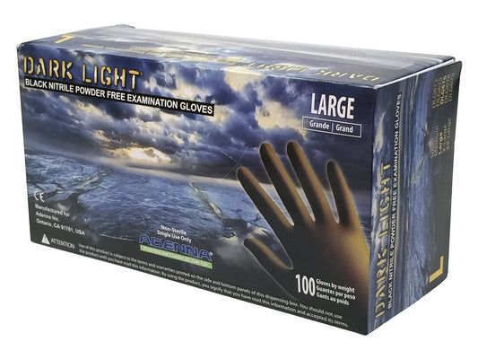 Adenna Dark Light 9 mil Nitrile Powder Free Exam Gloves (Black), Large - Box of 100 (DLG676)