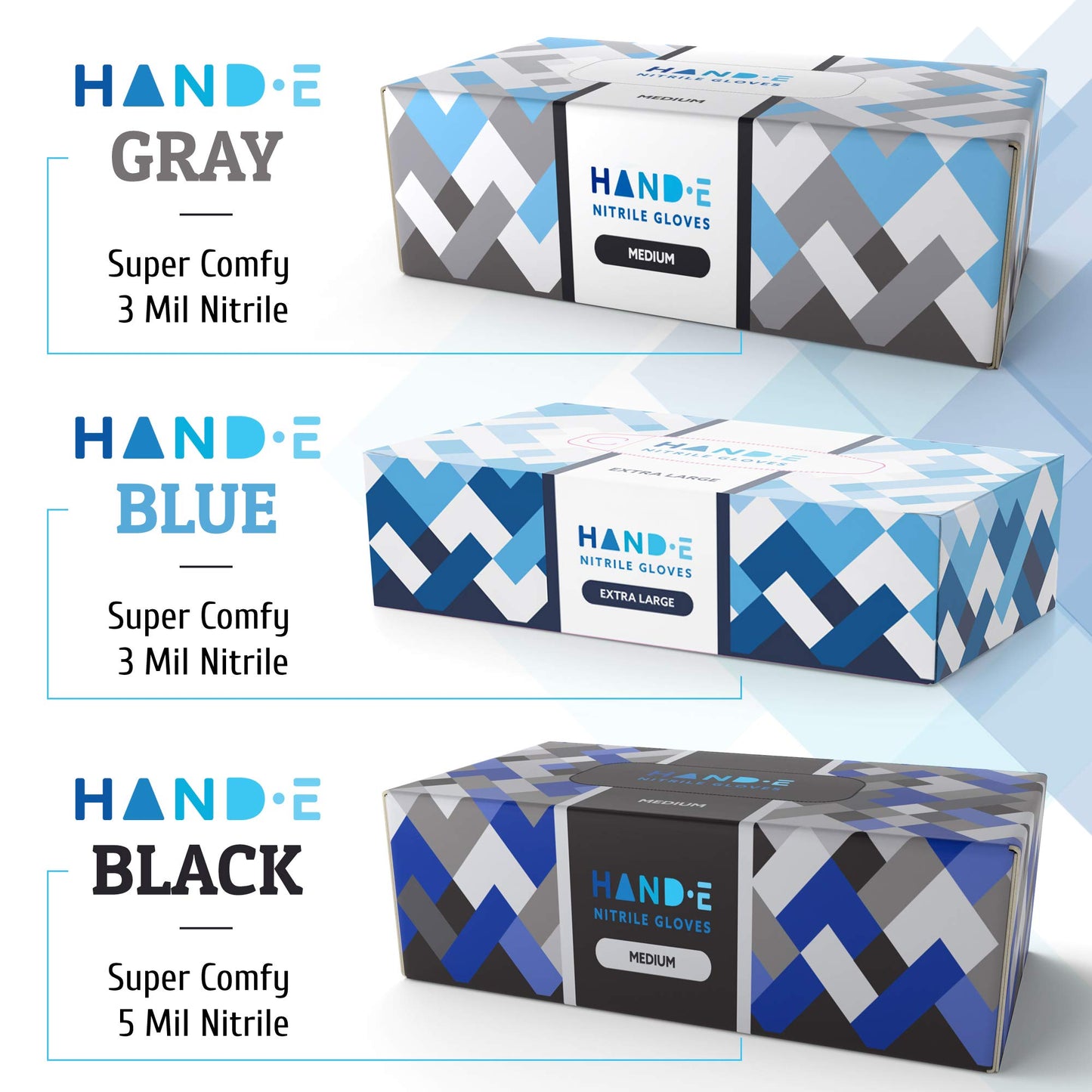 Hand-E Disposable Blue Nitrile Gloves Medium - 100 Count - Kitchen Gloves - Powder Free, Latex Free Medical Exam Gloves with Textured Grip Fingertips - Cleaning, Salon, Painting