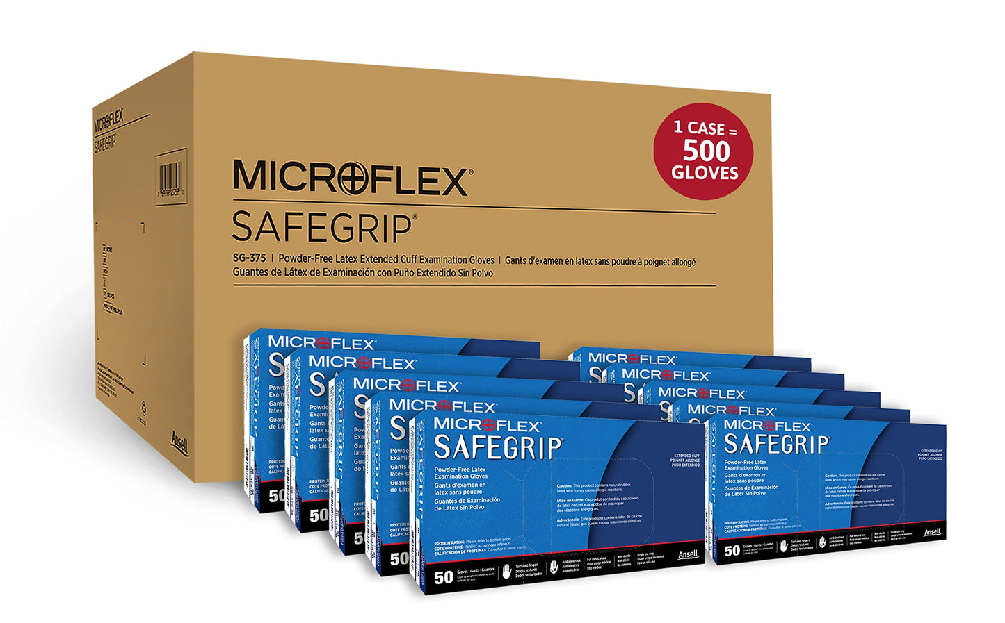 Microflex SafeGrip SG-375 Extra Thick Disposable Latex Gloves for Life Sciences, Automotive w/Textured Fingertips - Medium Blue (Box of 50)