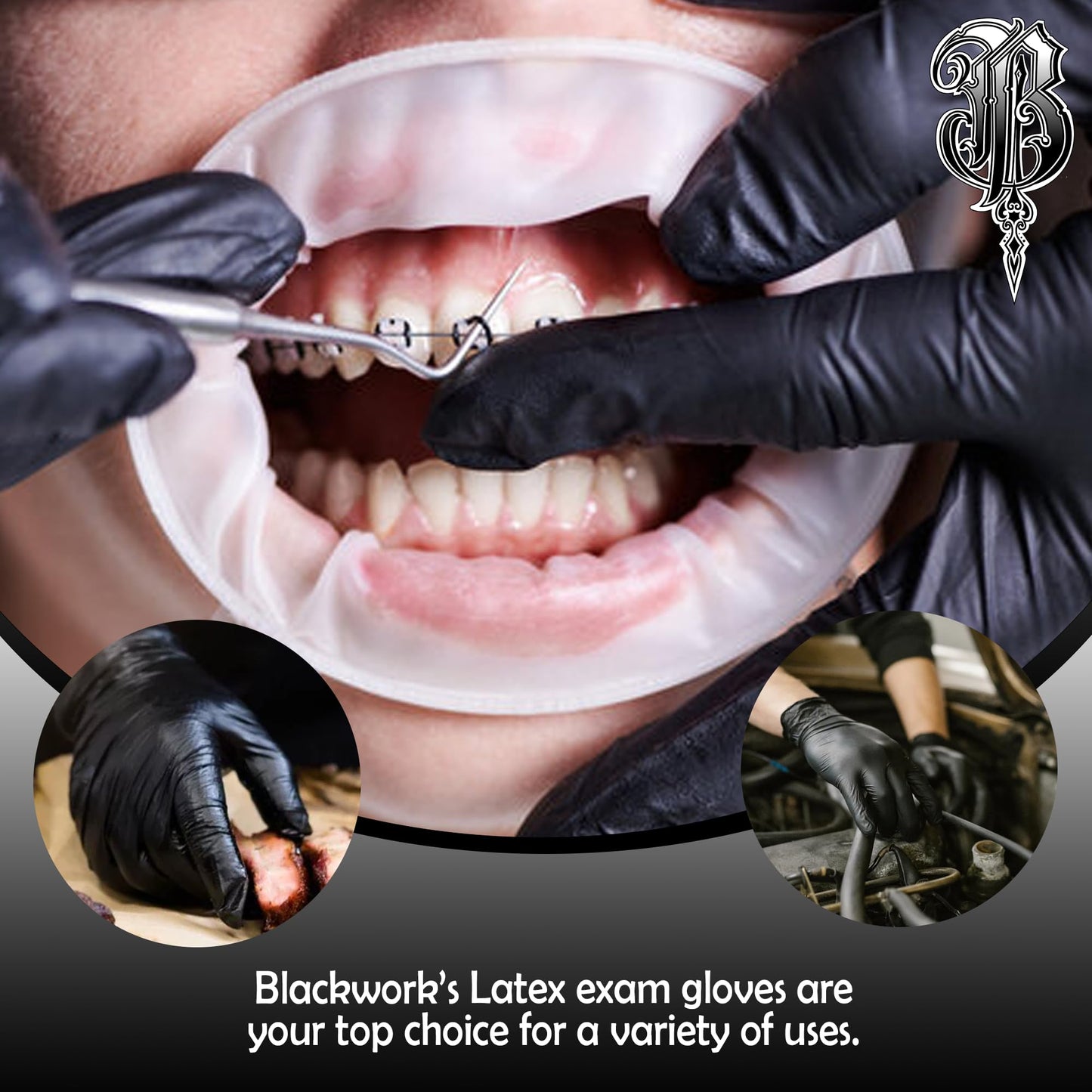 Blackwork Latex Exam Gloves -100ct Box- 6mil, Black, textured (1, Extra Small)