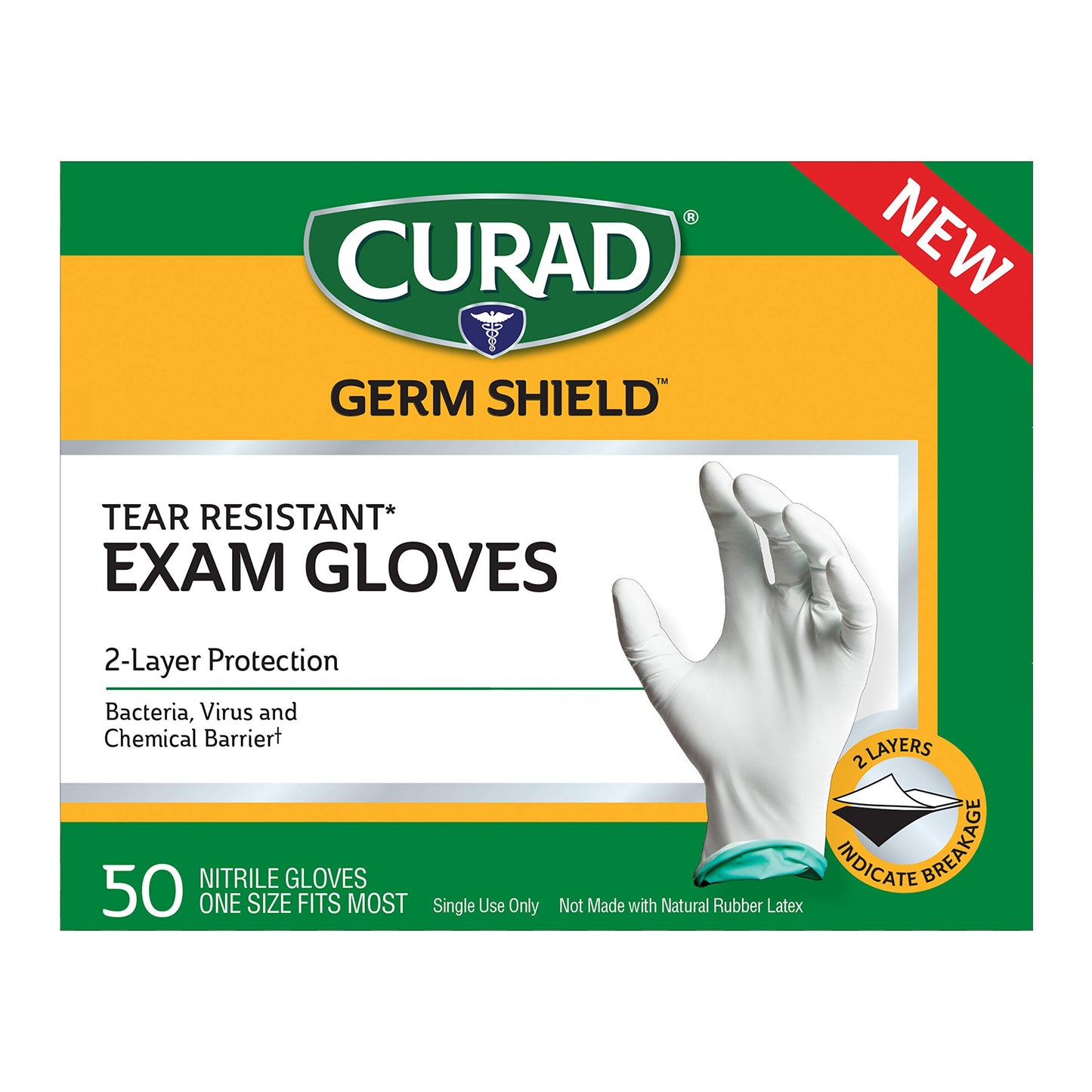 Medline CURAD Shield Nitrile Exam Gloves, Disposable Gloves are Tear Resistant, One Size Fits Most (50 Count), Can be used as medical gloves, cleaning gloves, or for home improvement tasks