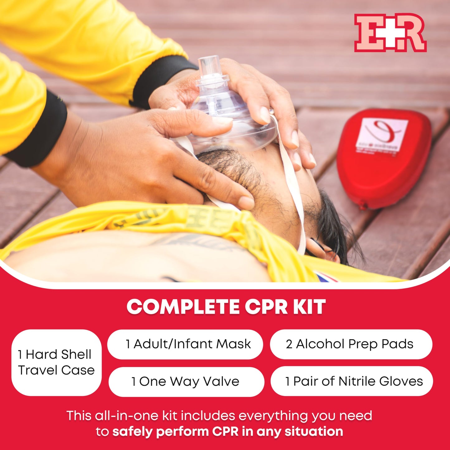 Ever Ready First Aid CPR Rescue Mask, Adult/Child Pocket Resuscitator, Hard Case with Wrist Strap, Gloves and Wipes