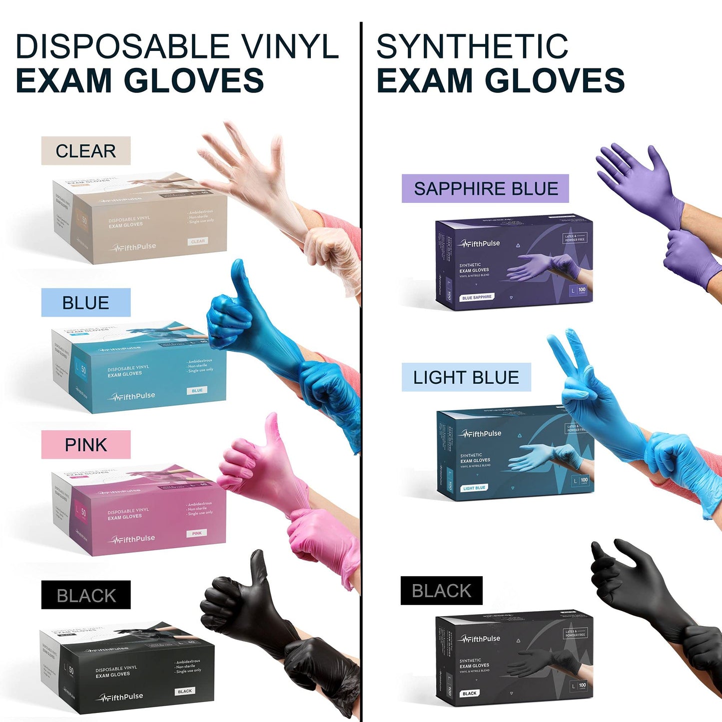 FifthPulse Pink Vinyl Disposable Gloves Large 50 Pack - Latex Free, Powder Free Medical Exam Gloves - Surgical, Home, Cleaning, and Food Gloves - 3 Mil Thickness