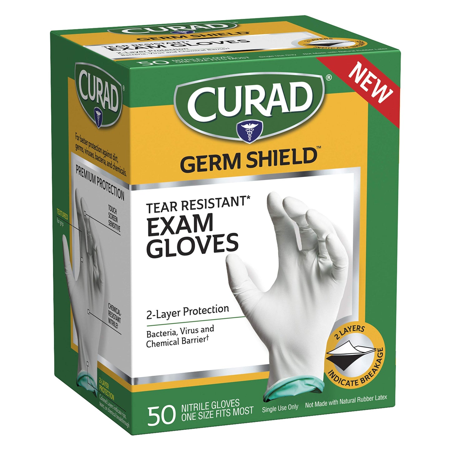 Medline CURAD Shield Nitrile Exam Gloves, Disposable Gloves are Tear Resistant, One Size Fits Most (50 Count), Can be used as medical gloves, cleaning gloves, or for home improvement tasks