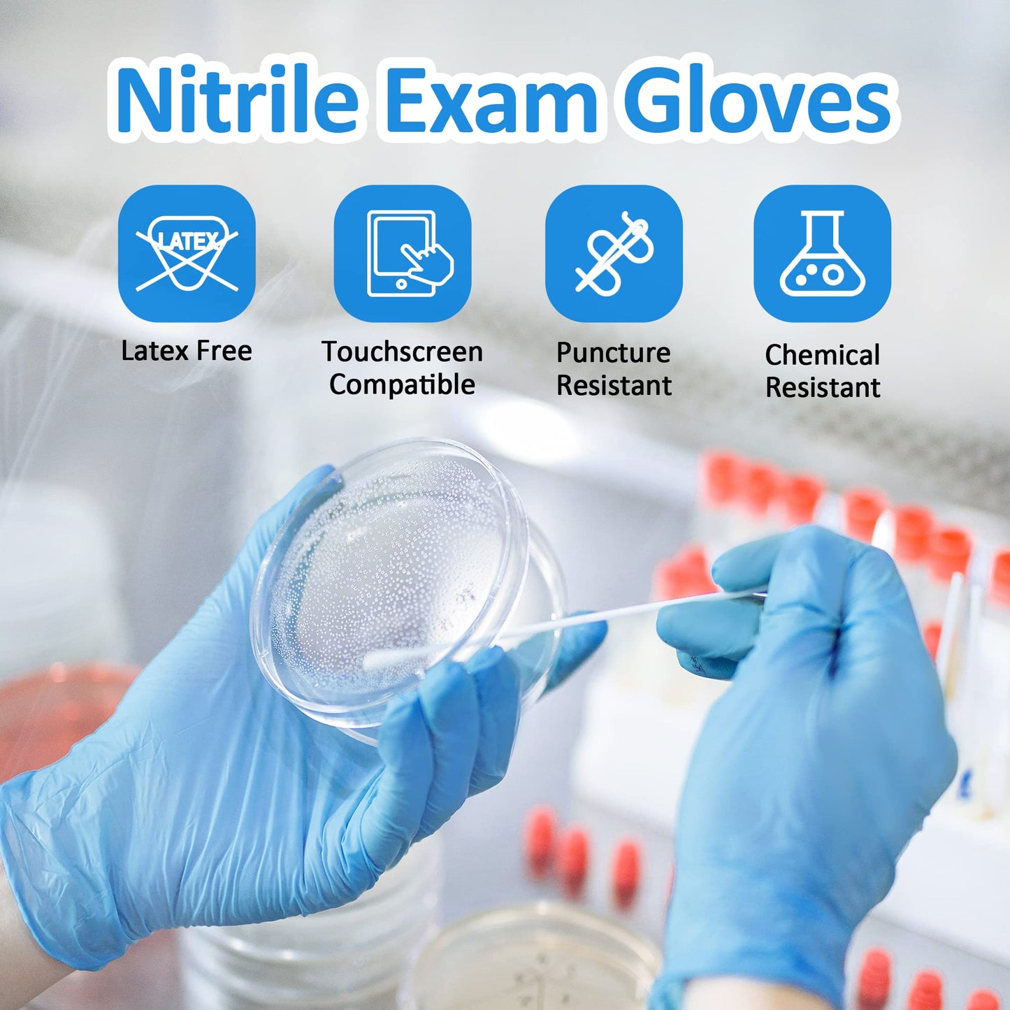 SwiftGrip Disposable Nitrile Exam Gloves, 3-mil, Blue, Nitrile Gloves Disposable Latex Free, Medical Gloves, Cleaning Gloves, Food-Safe Rubber Gloves, Powder Free, Non-Sterile, 100-ct Box (Small)