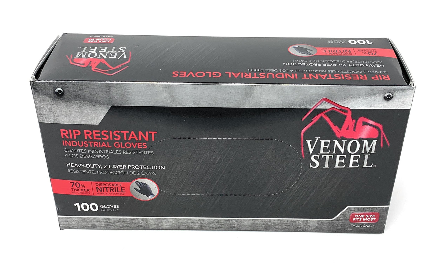 Venom Steel Industrial Nitrile Gloves, 6 mil, 2 Layer Rip Resistant, One Size Fits Most, 100 Count