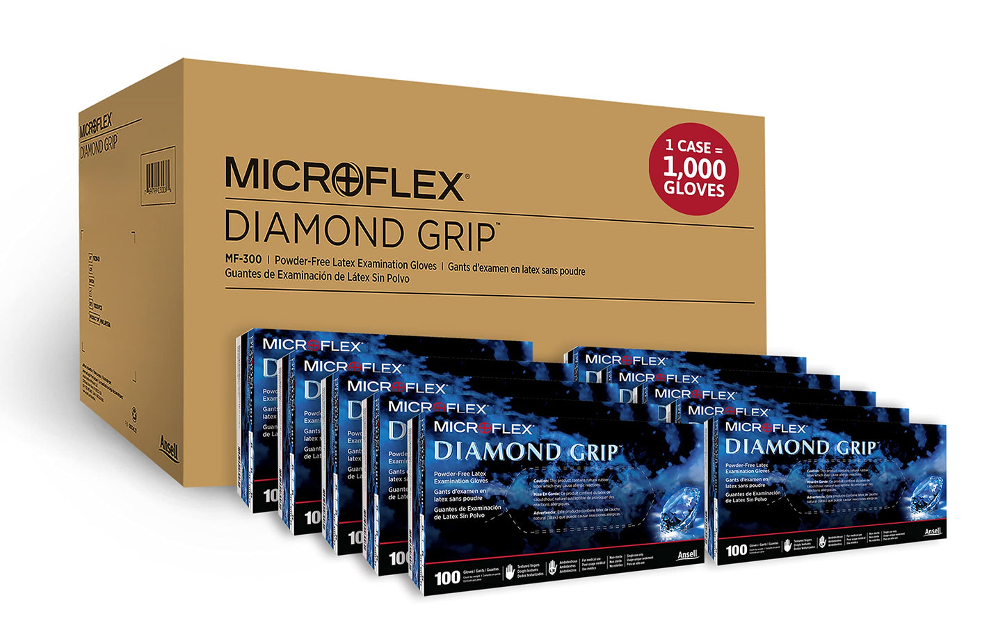 Microflex Diamond Grip MF-300 Disposable Latex Gloves for Automotive, Healthcare, Machinery Industries - Large, Natural (Case of 1000)