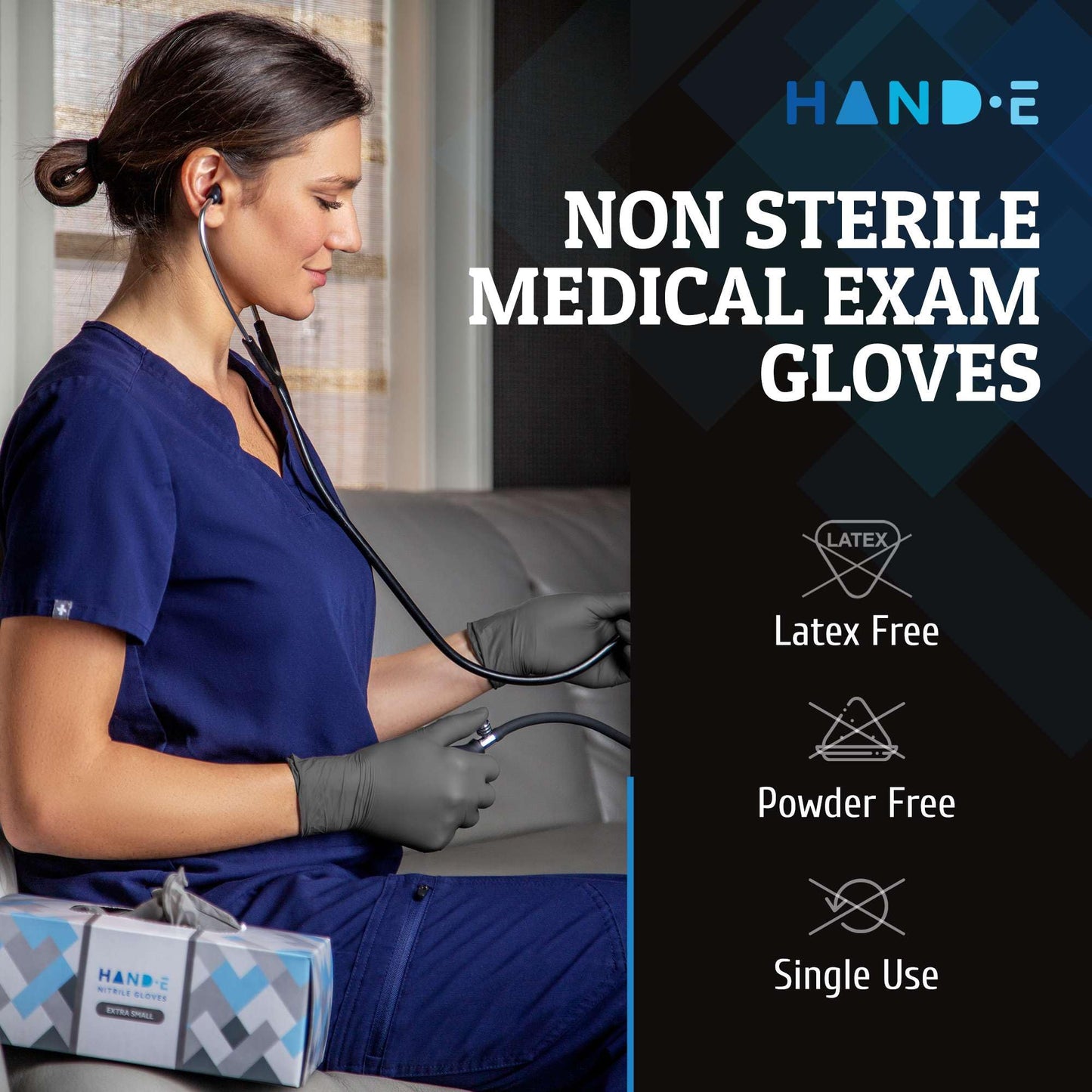 Hand-E Touch Grey Disposable Nitrile Gloves Large 100 Count, Powder and Latex Free Medical Gloves, Exam Surgical Gloves, Food Safe Cooking Gloves - Textured Fingertips