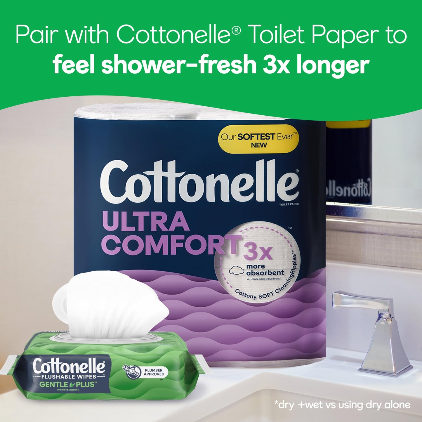 Cottonelle GentlePlus Flushable Wet Wipes with Aloe & Vitamin E, 6 Flip-Top Packs, 42 Wipes Per Pack (252 Total Wipes), Packaging May Vary