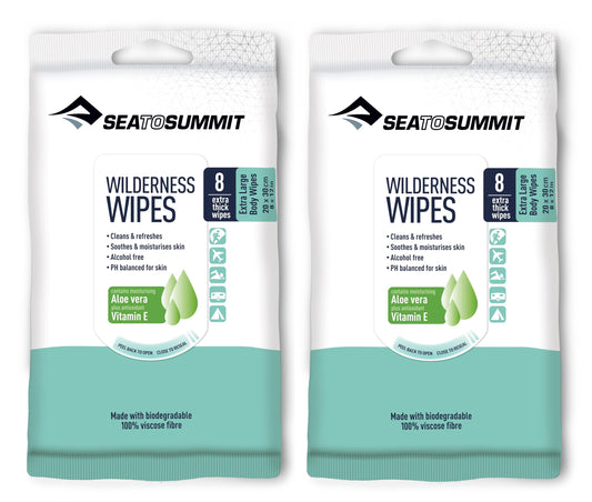 Sea to Summit XL Wilderness Wipes Rinse-Free Body Wipes, 2-Pack (8 Wipes per Pack)