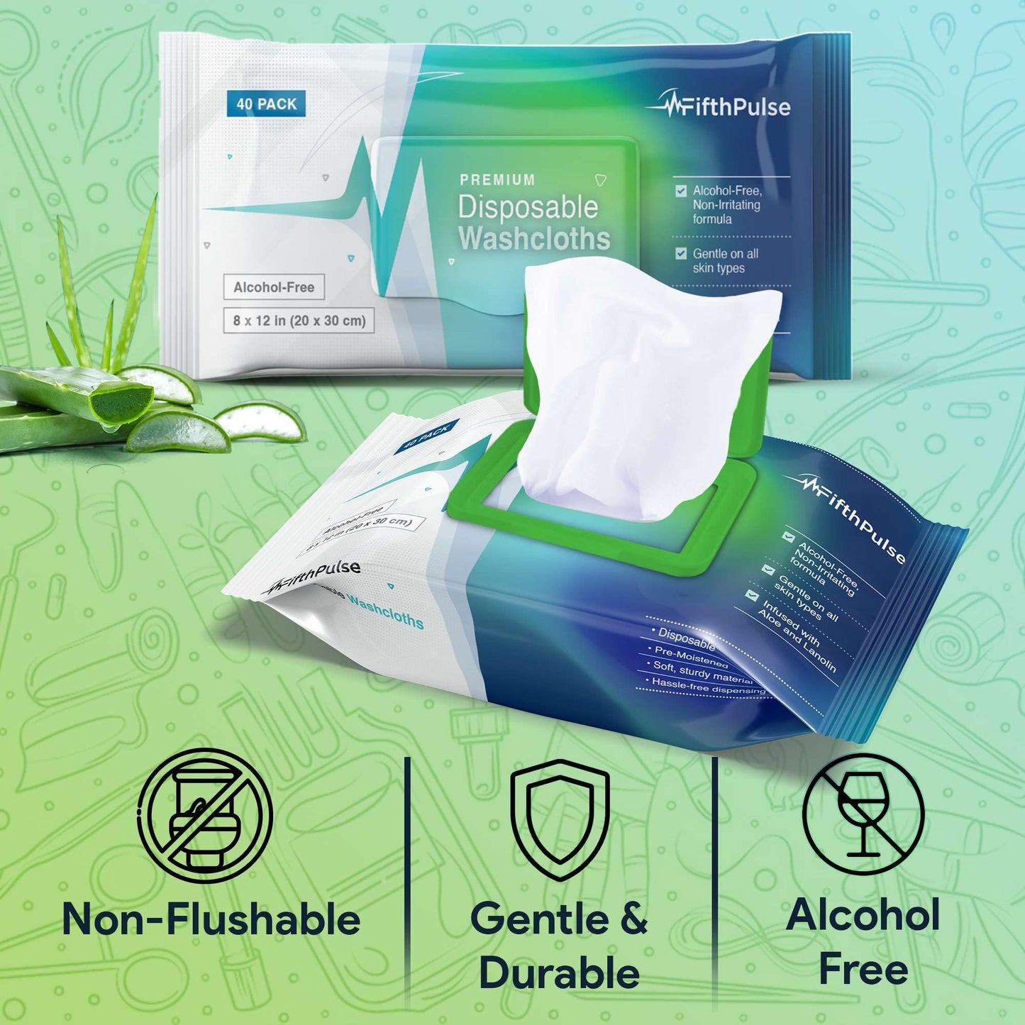 Disposable Body Wipes For Adults (1 Pack of 40) - Premoistened Body Wipes For Adult Bathing Infused With Aloe and Lanolin - Alcohol-Free Adult Wipes For The Elderly Extra Large - 8" x 12" Washcloths