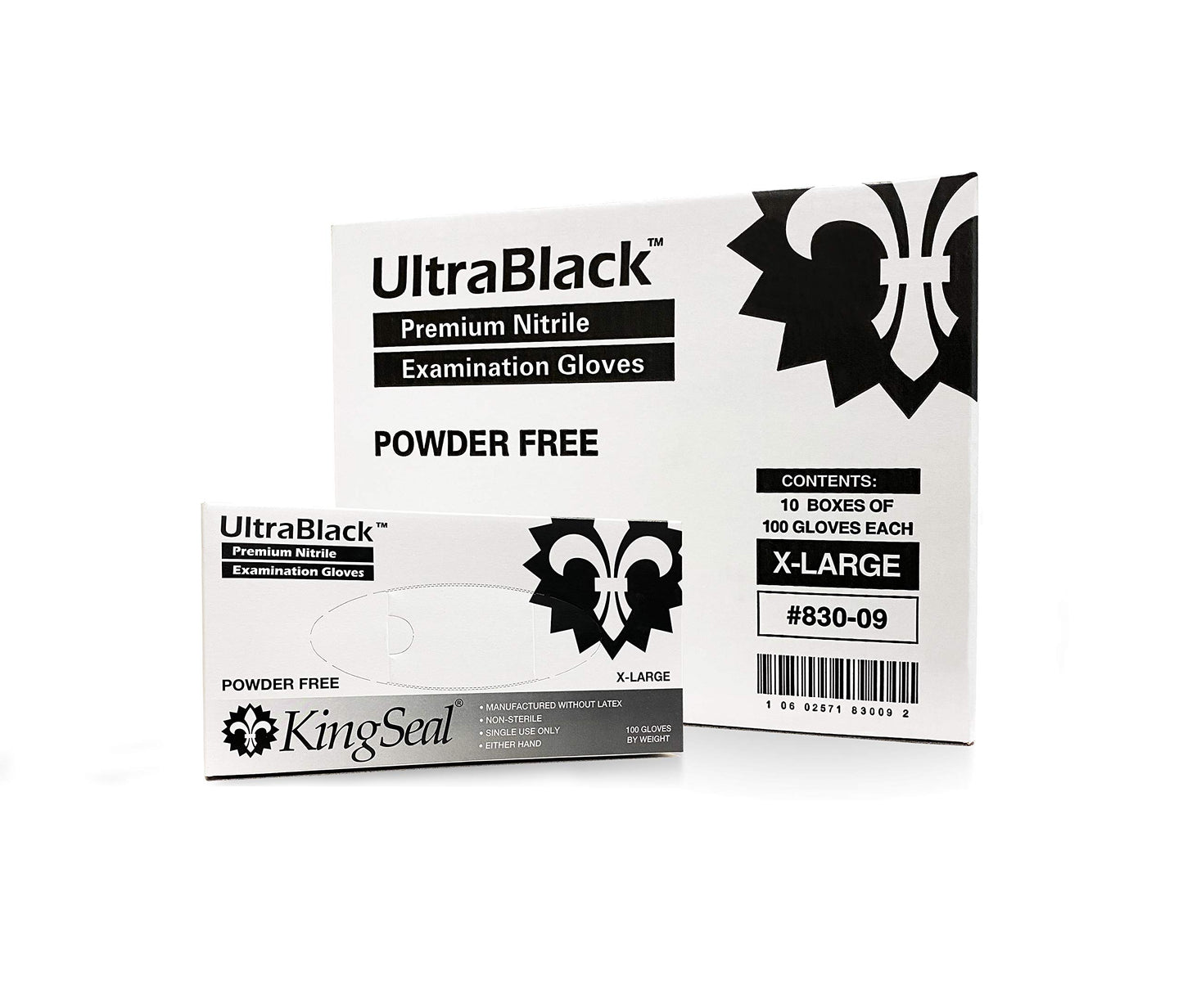 KingSeal LARGE UltraBlack Nitrile Exam Gloves, Medical Grade, Powder Free, 4 MIL, Textured Fingertips - 1 Box of 100 Gloves By Weight