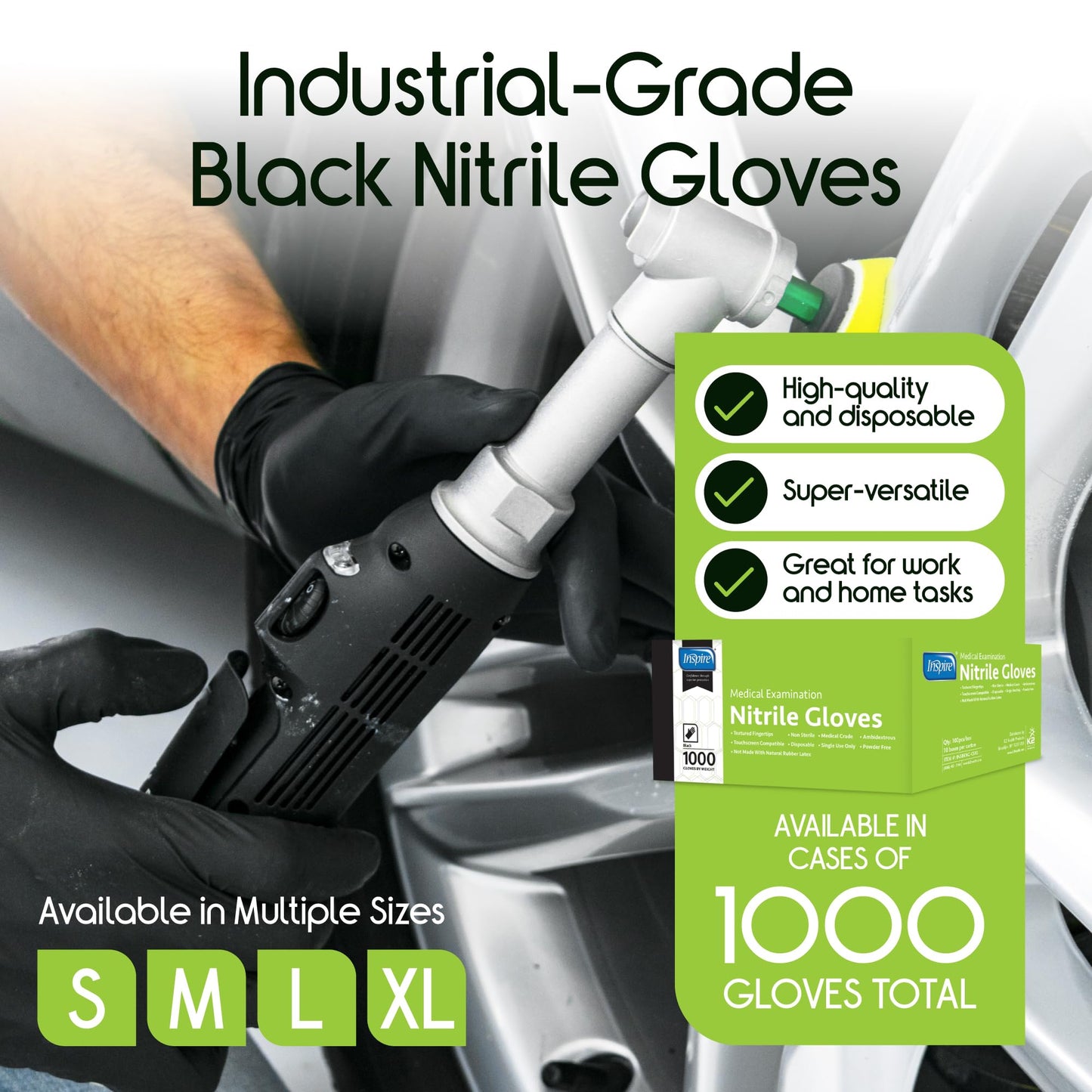 Inspire Black Nitrile Gloves | THE ORIGINAL Quality Stretch Nitrile Black Gloves Disposable Latex Free | 4.5 Medical, Food, Mechanic Gloves | Disposable Gloves | Cleaning Gloves, Tattoo Food 1000ct