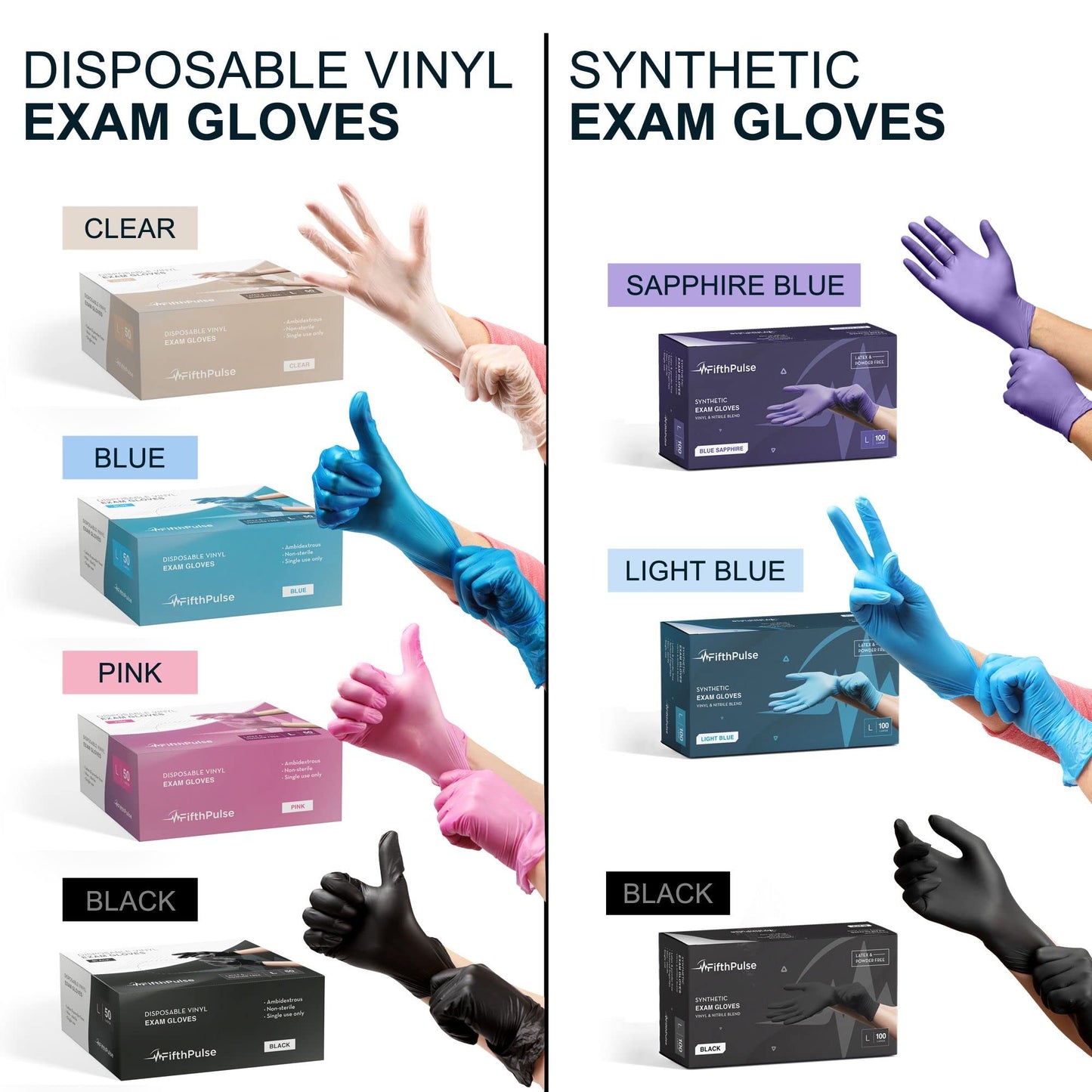 Black Vinyl Disposable Gloves Medium 50 Pack - Latex Free, Powder Free Medical Exam Gloves - Surgical, Home, Cleaning, and Food Gloves - 3 Mil Thickness