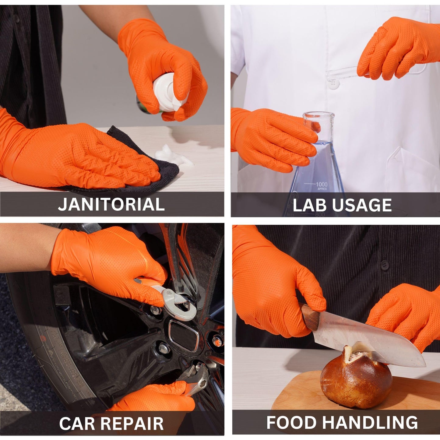 MEDPRAYER Industrial Orange Nitrile Gloves – Disposable Rubber Gloves 8 Mil – Raised Diamond Texture, Latex & Powder Free - Size XL, Pack of 100