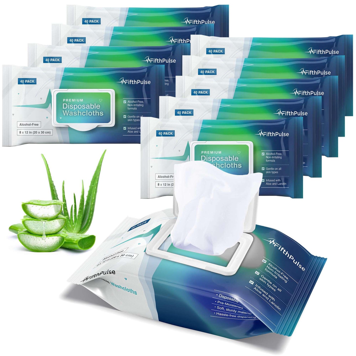 Disposable Body Wipes For Adults (10 Packs of 40) - Premoistened Body Wipes For Adult Bathing Infused With Aloe and Lanolin - Alcohol-Free Adult Wipes For The Elderly Extra Large - 8" x 12" Washcloths