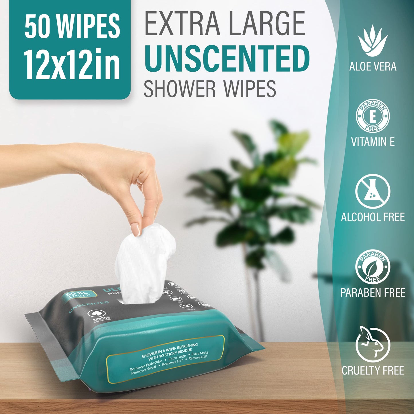 Wipes for Adults, Adult Wipes for Elderly 50 XL 12''x 12'' Body Wipes for Adult Bathing, Shower Wipes for Adults No Rinse, Biodegradable Hygiene Cleansing Wipes for Women Men for Gym Travel