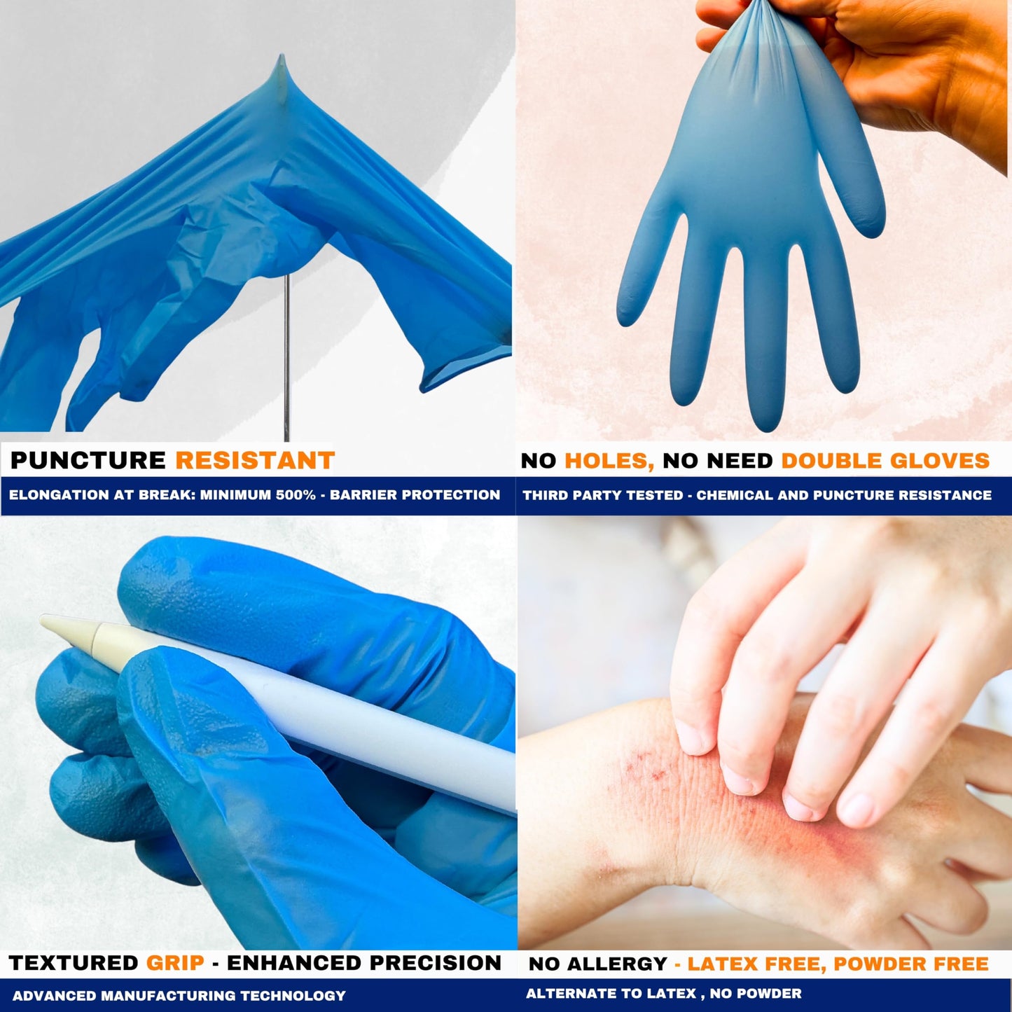 CoreGloves Nitrile Disposable Exam Gloves 4-6 Mil, Powder Free, No Allergy, Latex Free, Ambidextrous,Examination,Nursing, Chemo, laboratory - Regular Cuff Large (Pack of 100)