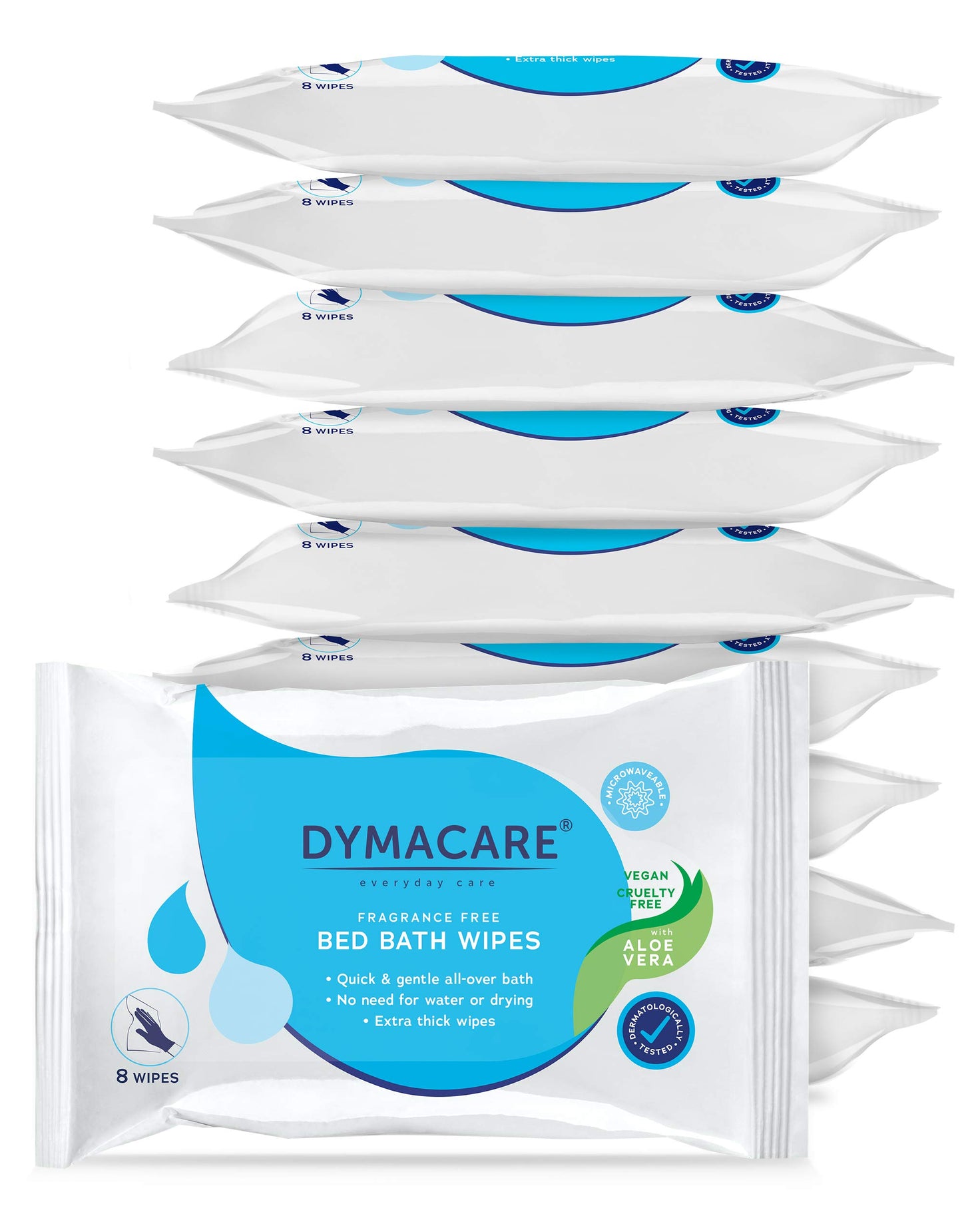 DYMACARE Fragrance-Free Bed Bath Wipes | No Rinse Adult Wash Cloths with Aloe Vera - Rinse Free Cleansing Body Bath Wipes - Latex, Lanolin and Alcohol Free | 10 Packs (80 wipes in total)