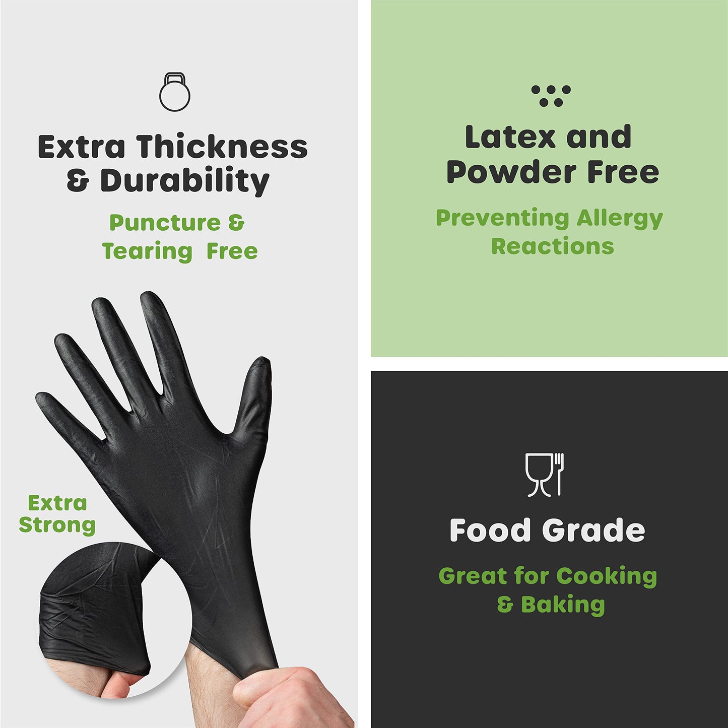 Comfy Package [200 Count Black Nitrile Gloves Disposable Latex Free, 6 Mil Extra Strength, Powder Free, Chemical Resistant, Textured Fingertips - Large