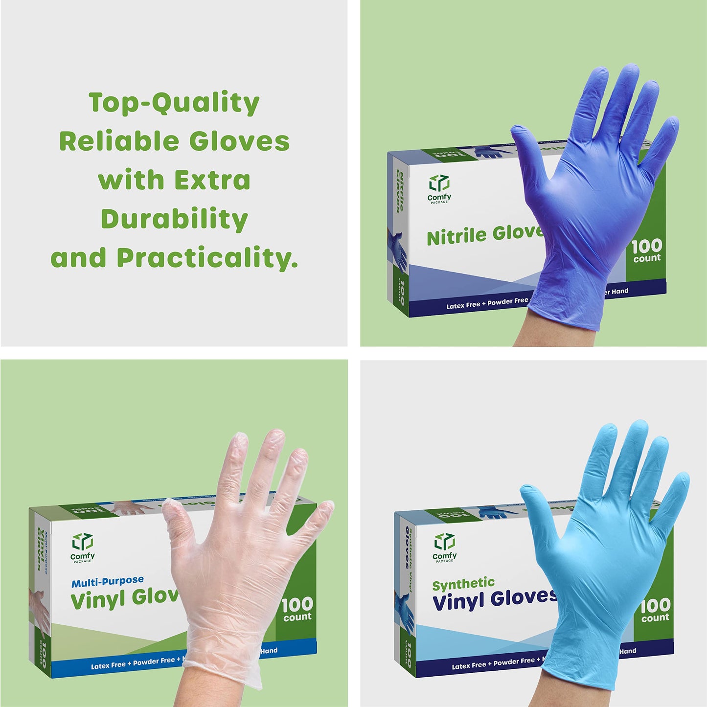 Comfy Package [200 Count Black Nitrile Gloves Disposable Latex Free, 6 Mil Extra Strength, Powder Free, Chemical Resistant, Textured Fingertips - Large