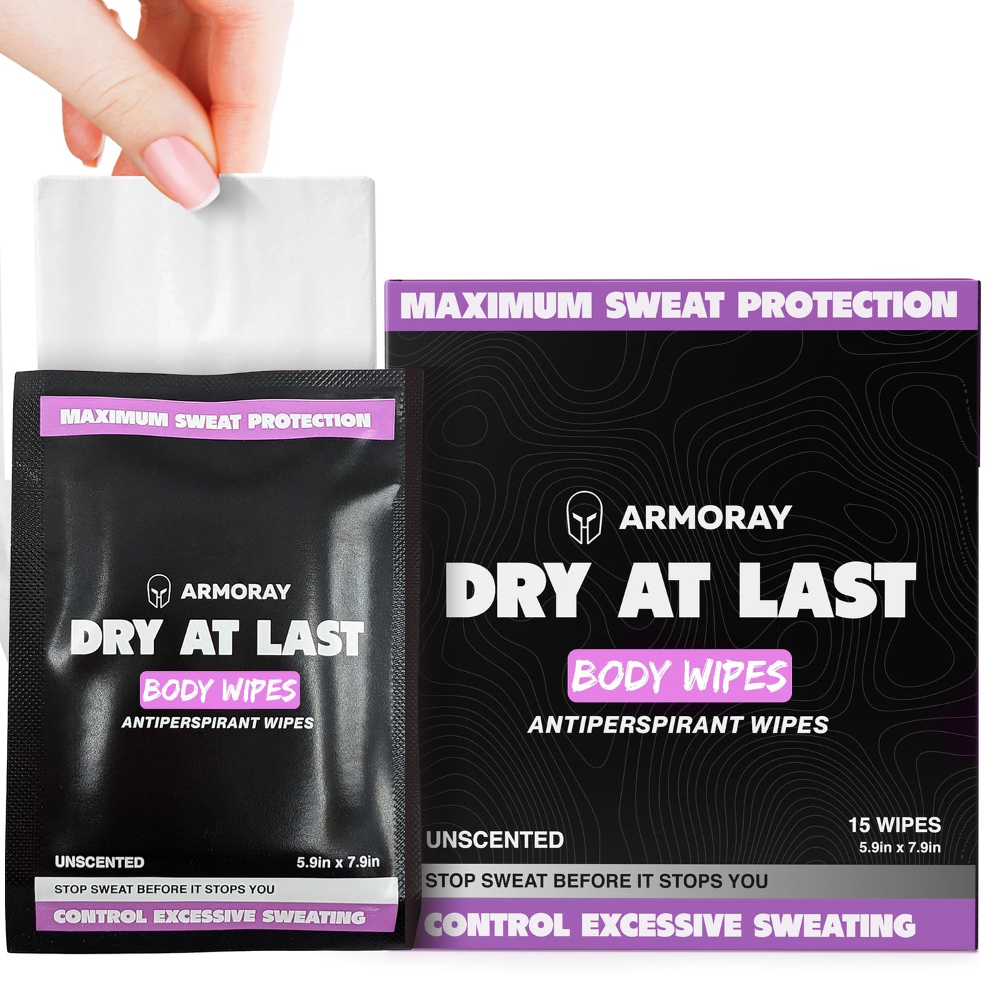 Armoray Dry At Last Antiperspirant Body Wipes for Women & Men - Anti Sweat Wipes for Body with Maximum Sweat Control & Odor Protection - Alcohol-Free, Unscented - Pack of 15 Antiperspirant Wipes