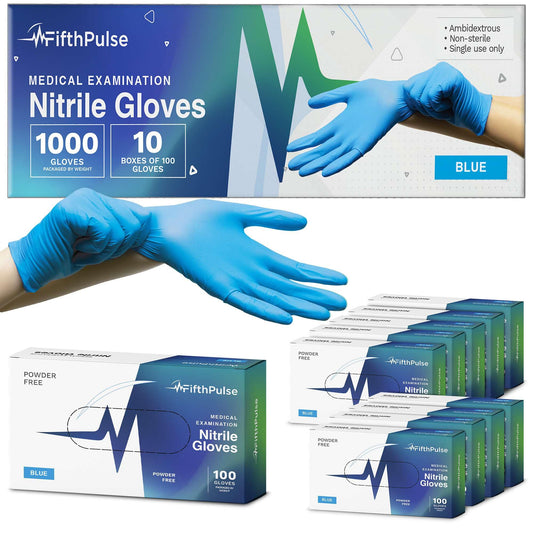 Medical Exam Blue Nitrile Gloves Medium 1000 Count - 3 Mil Powder and Latex Free Disposable Gloves - Case of 10 Boxes of 100