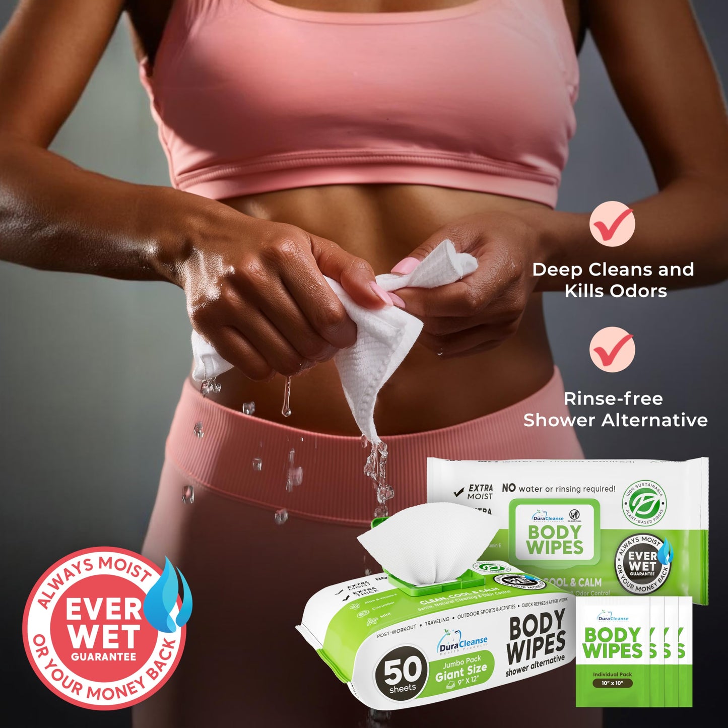 Body Wipes for Women, Extra Moist No Rinse Cleanning Bathing Wipes (2pk), 100 XL Shower Wipes + 8 Deodorizing Bath Wipes - 9"x12" Travel Size Essentials, Toiletries for Women Hygiene, After Gym Wipes