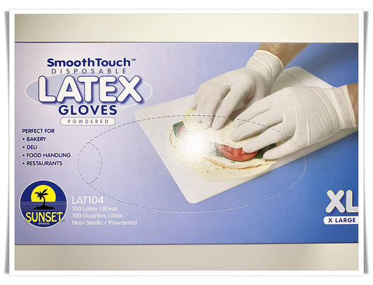 Disposable XL-Large Latex Gloves, LAT104 Powdered, Smooth Touch, Food Service Grade, Non-Sterile [100PCS/Pack]