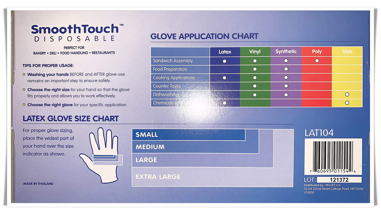 Disposable XL-Large Latex Gloves, LAT104 Powdered, Smooth Touch, Food Service Grade, Non-Sterile [100PCS/Pack]